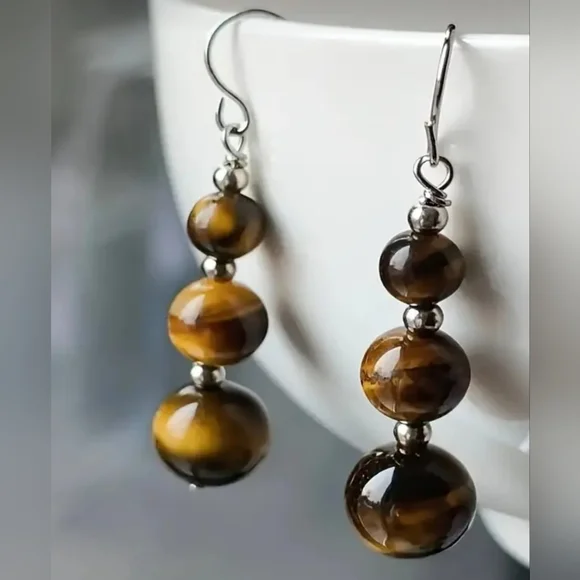 Elegant Tiger Eye Beaded Earrings - Picture 5 of 5